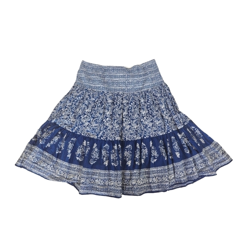 Women's Plus Chaps 100% Cotton Blue Print Retro Skirt, Size 16